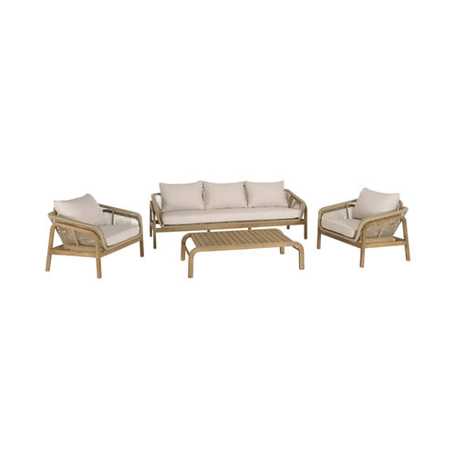 Set da giardino a 5 posti in legno di acacia e corda, nei colori naturale e beige - KRIDY