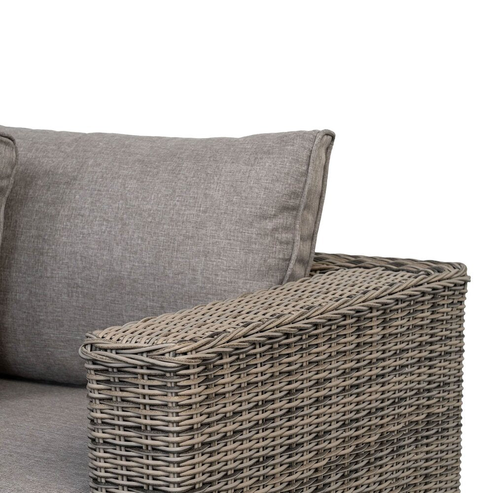 Set da giardino a 5 posti con poltrona e tavolino in finto rattan grigio