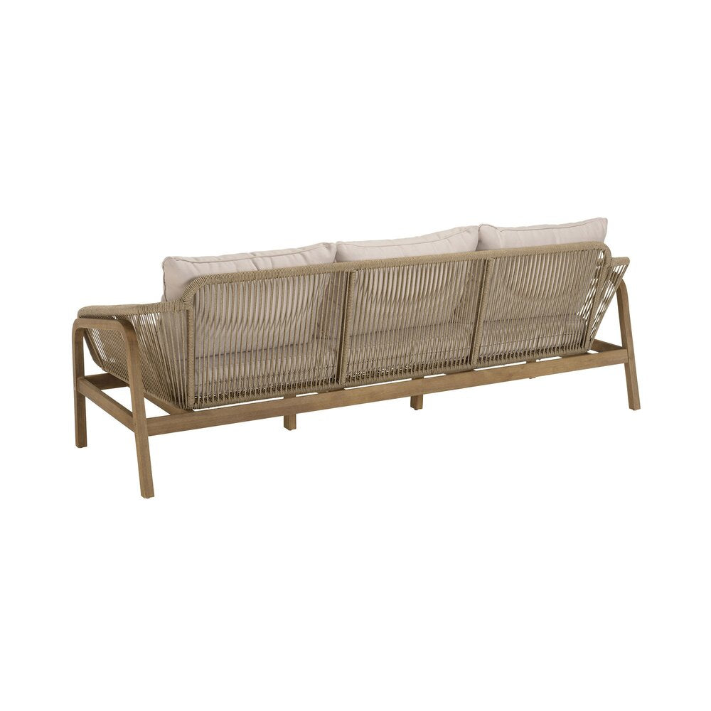 Set da giardino a 5 posti in legno di acacia e corda, nei colori naturale e beige - KRIDY