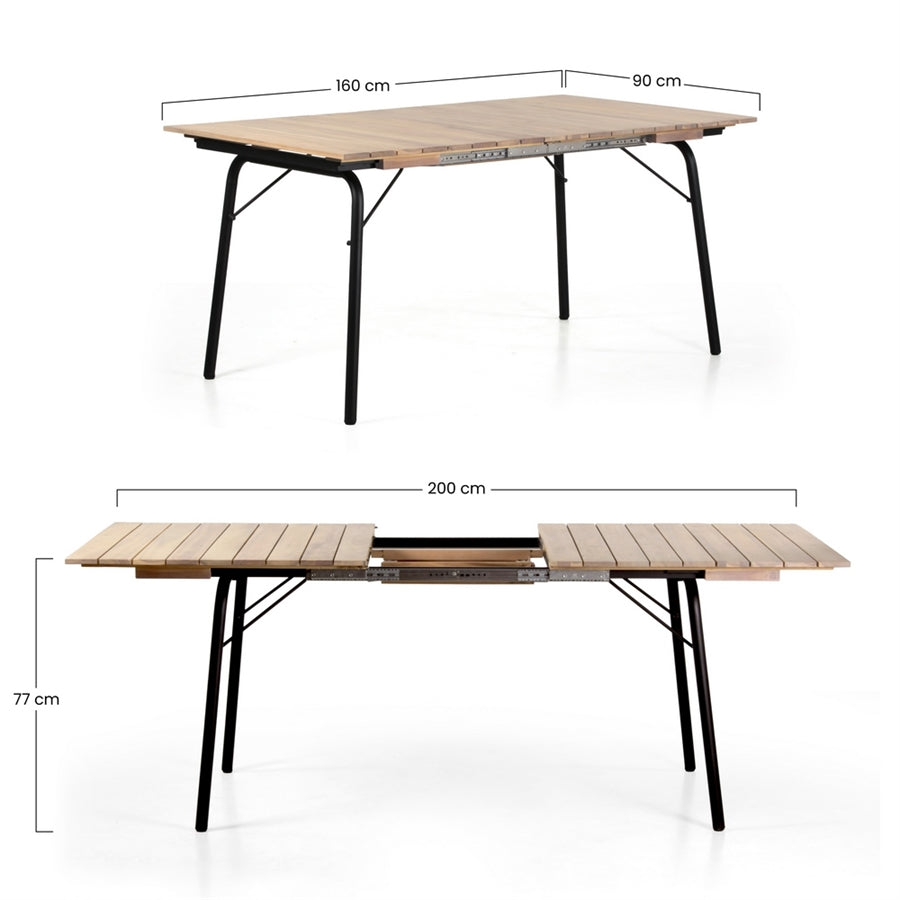 Tavolo da giardino allungabile 160-200x90cm in legno - Santorini