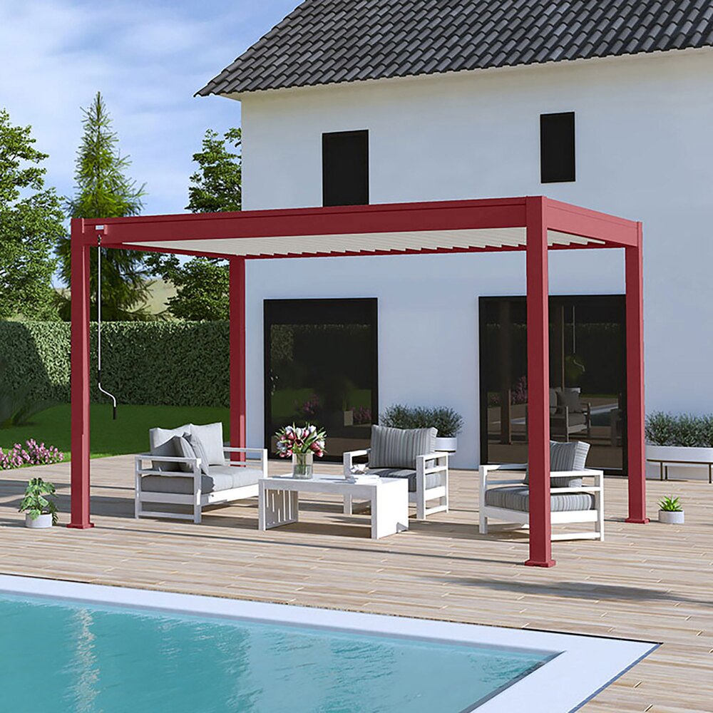Pergola bioclimatica autoportante 3x4 m in alluminio rosso