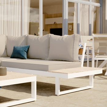Salotto da giardino angolare per 5 persone bianco CLARA NATERIAL con cuscini in poliestere grigio